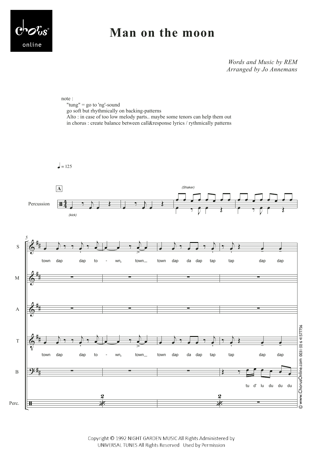 Man on the Moon (arr. Jo Annemans): SMATB Choral Octavo