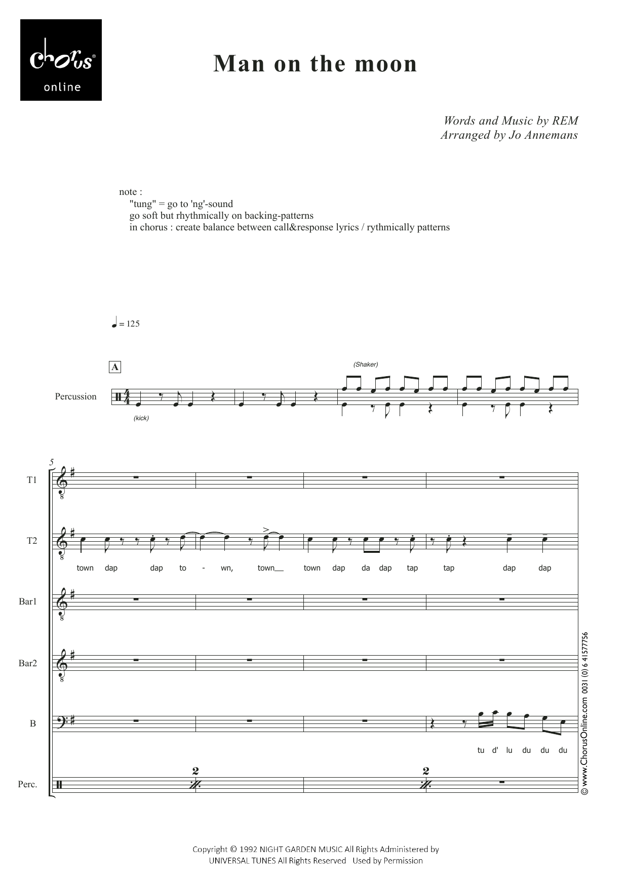 Man on the Moon (arr. Jo Annemans): TTBarBarB Choral Octavo