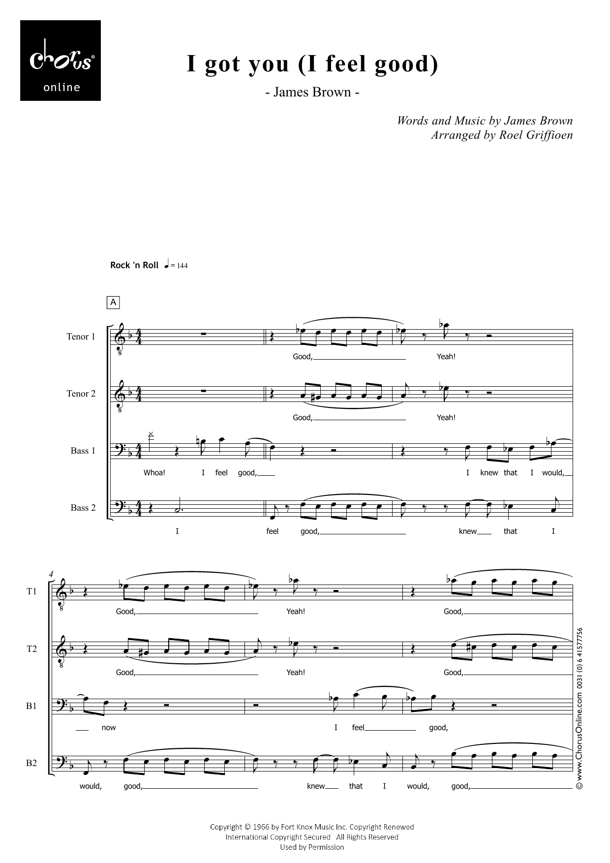 I Got You (I Feel Good) (arr. Roel Griffioen): TTBB Choral Octavo