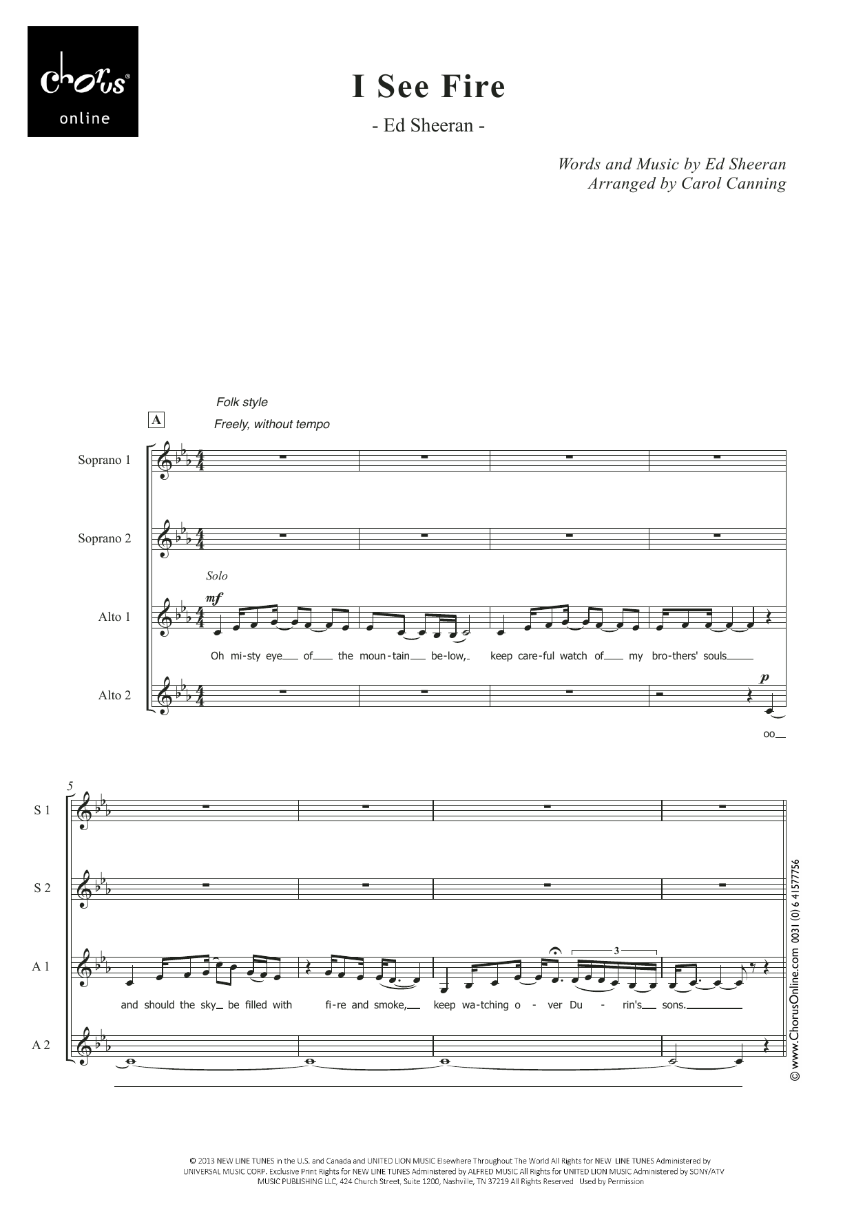 I See Fire (arr. Carol Canning): SMAA Choral Octavo