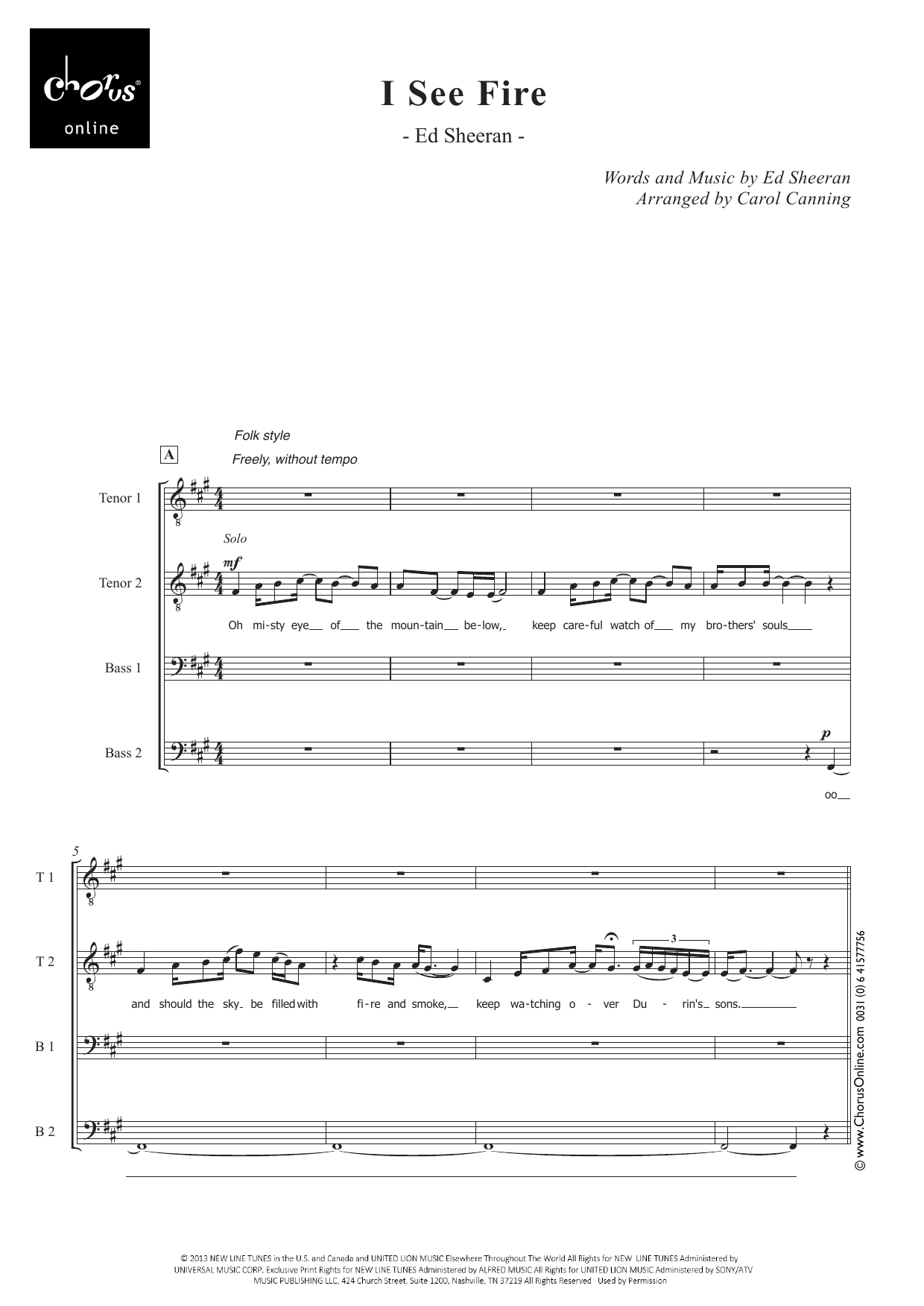 I See Fire (arr. Carol Canning): TTBB Choral Octavo