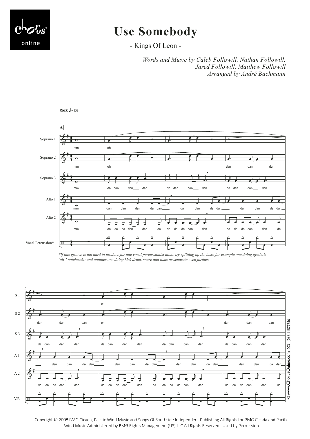 Use Somebody (arr. André Bachmann): SSSAA Choral Octavo