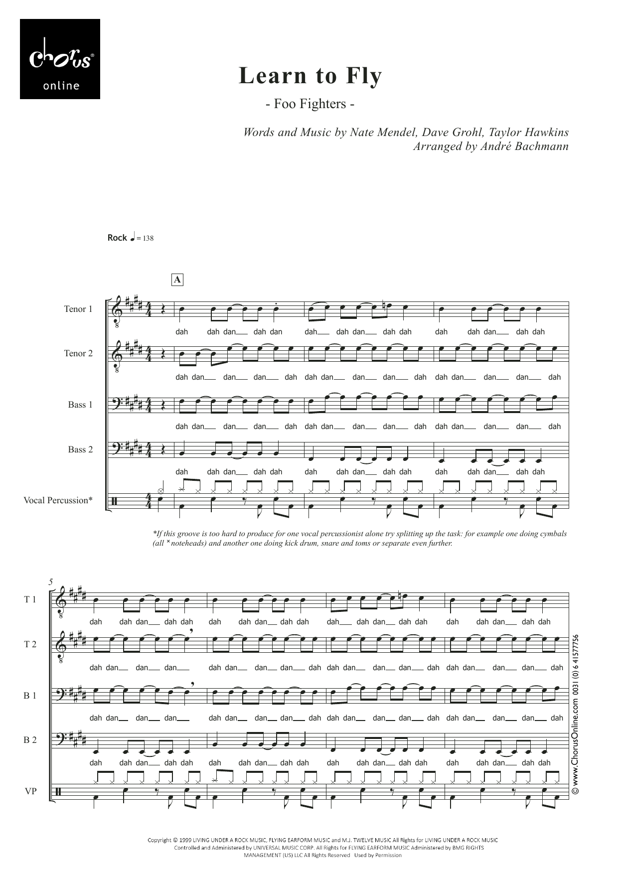 Learn to Fly (arr. André Bachmann): TTBB Choral Octavo