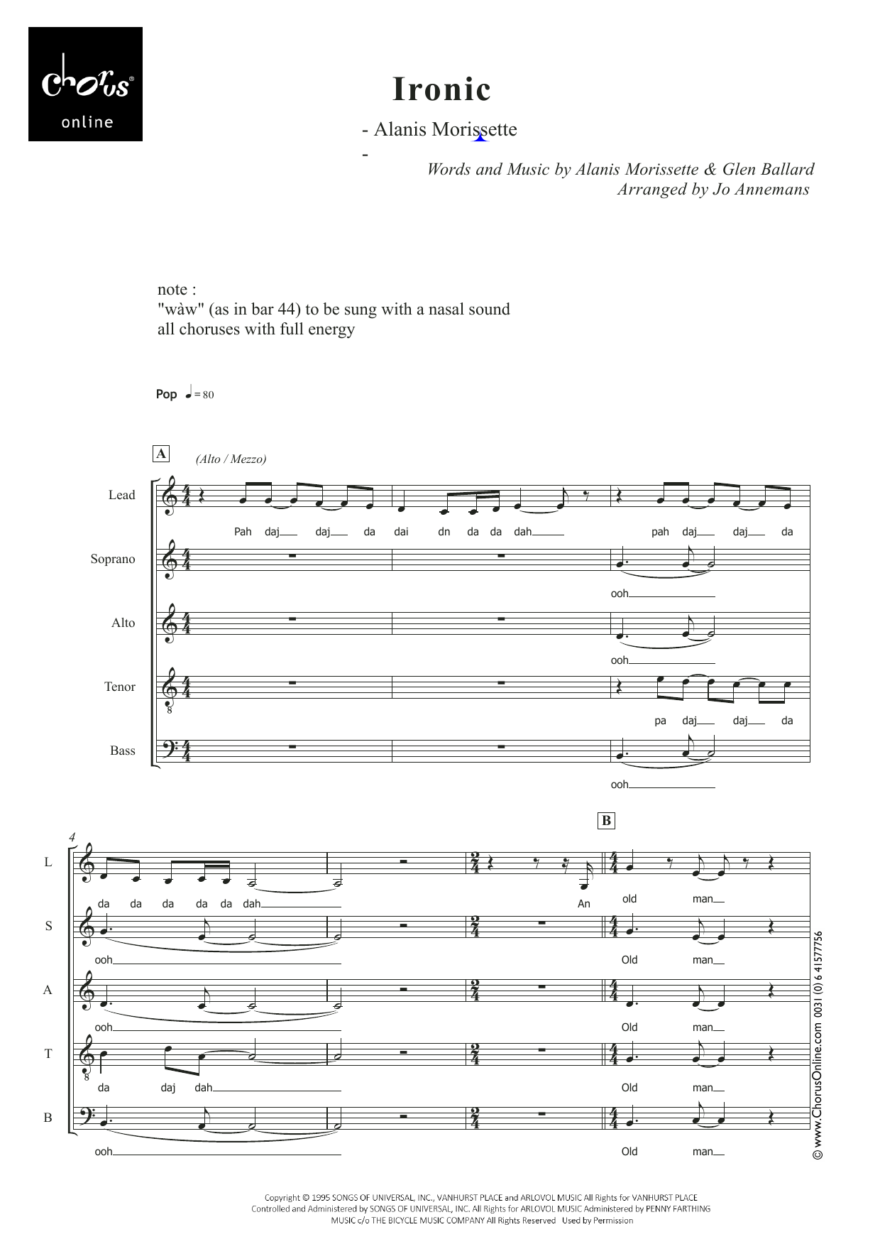 Ironic (arr. Jo Annemans): SATB Choral Octavo
