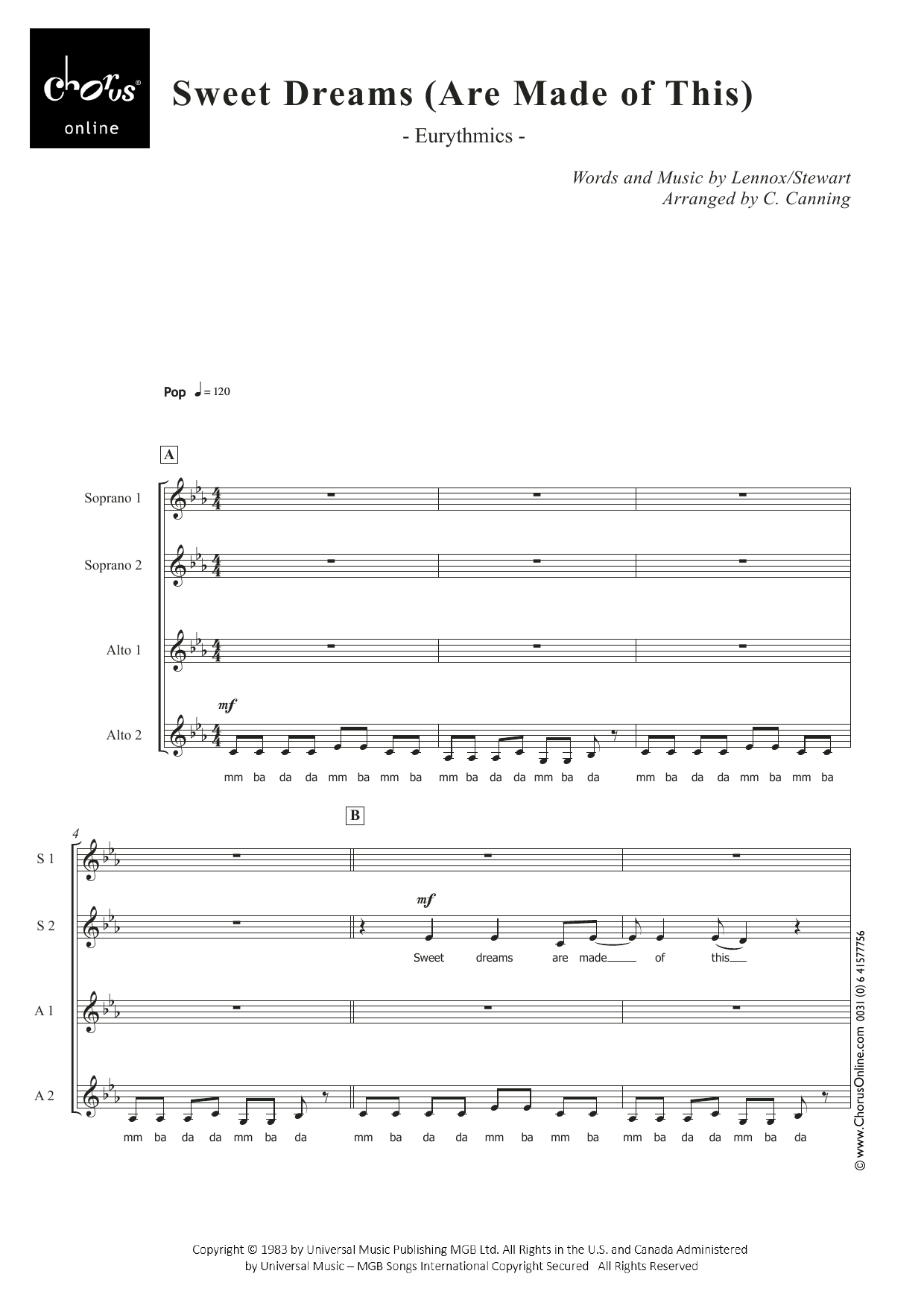 Sweet Dreams (Are Made of This) (arr. Carol Canning): SSAA Choral Octavo