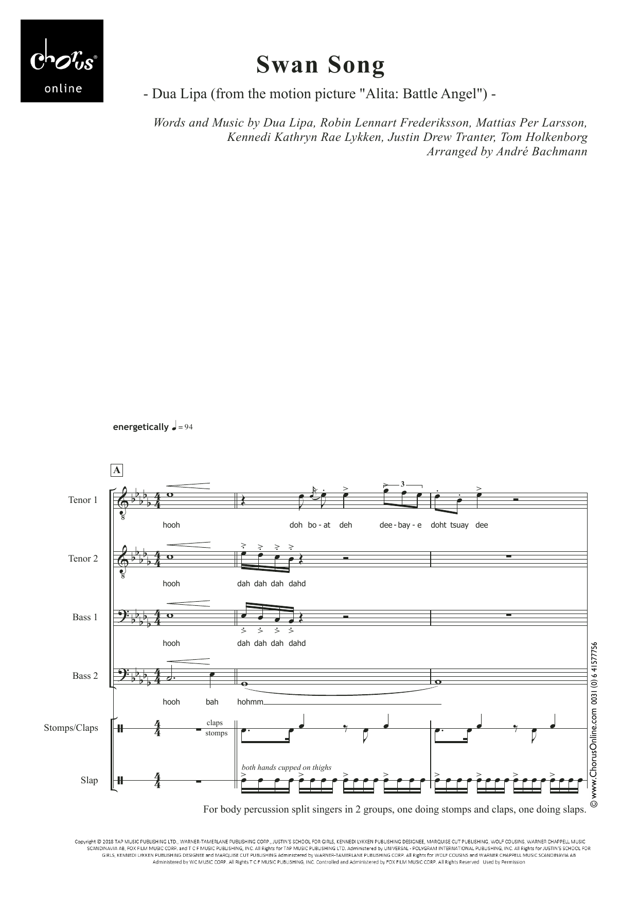 Swan Song (arr. André Bachmann): TTBB Choral Octavo