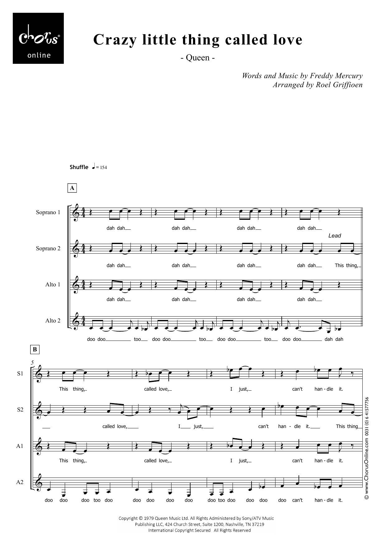Crazy Little Thing Called Love (arr. Roel Griffioen): SSAA Choral Octavo