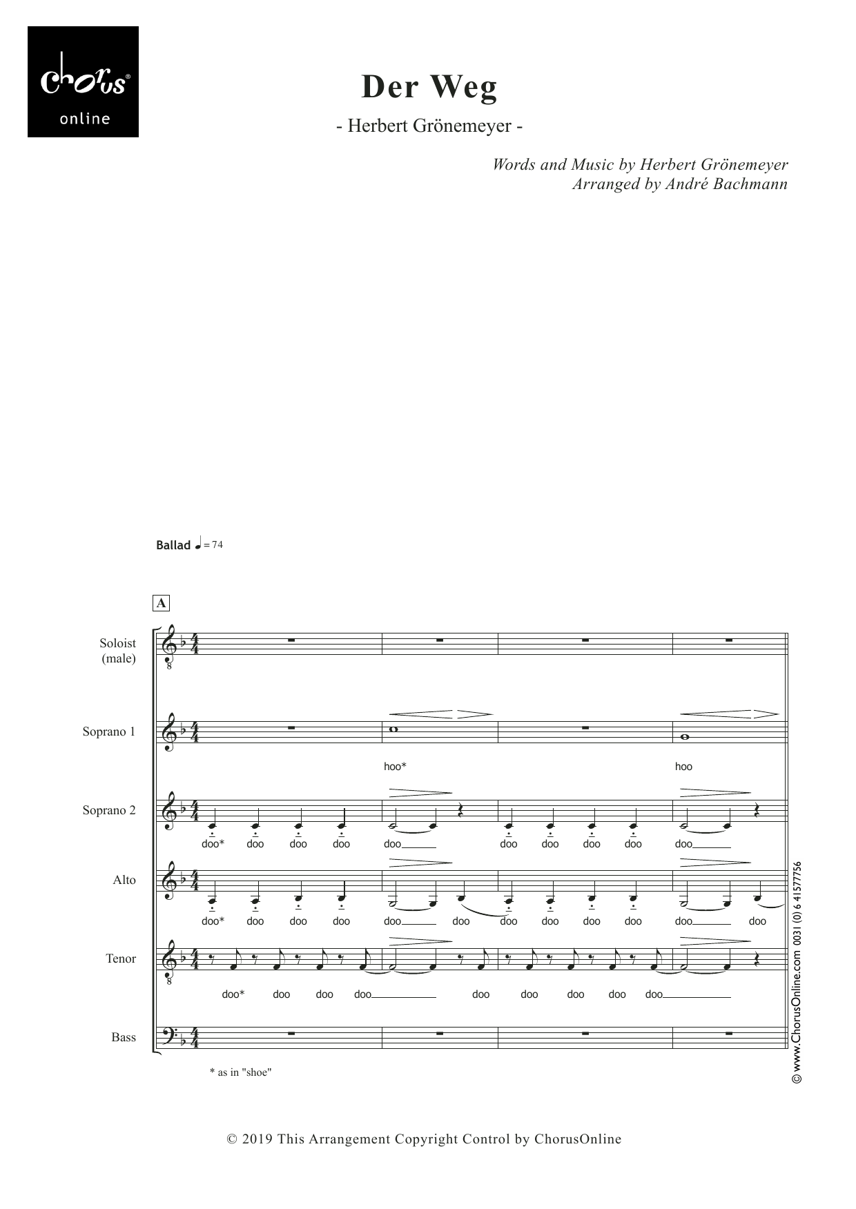 Der Weg (arr. André Bachmann): SSATB Choral Octavo