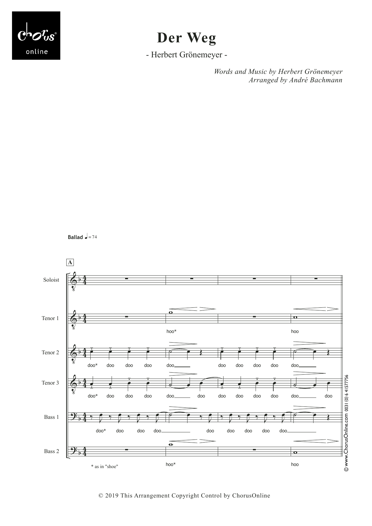 Der Weg (arr. André Bachmann): TTBB Choral Octavo