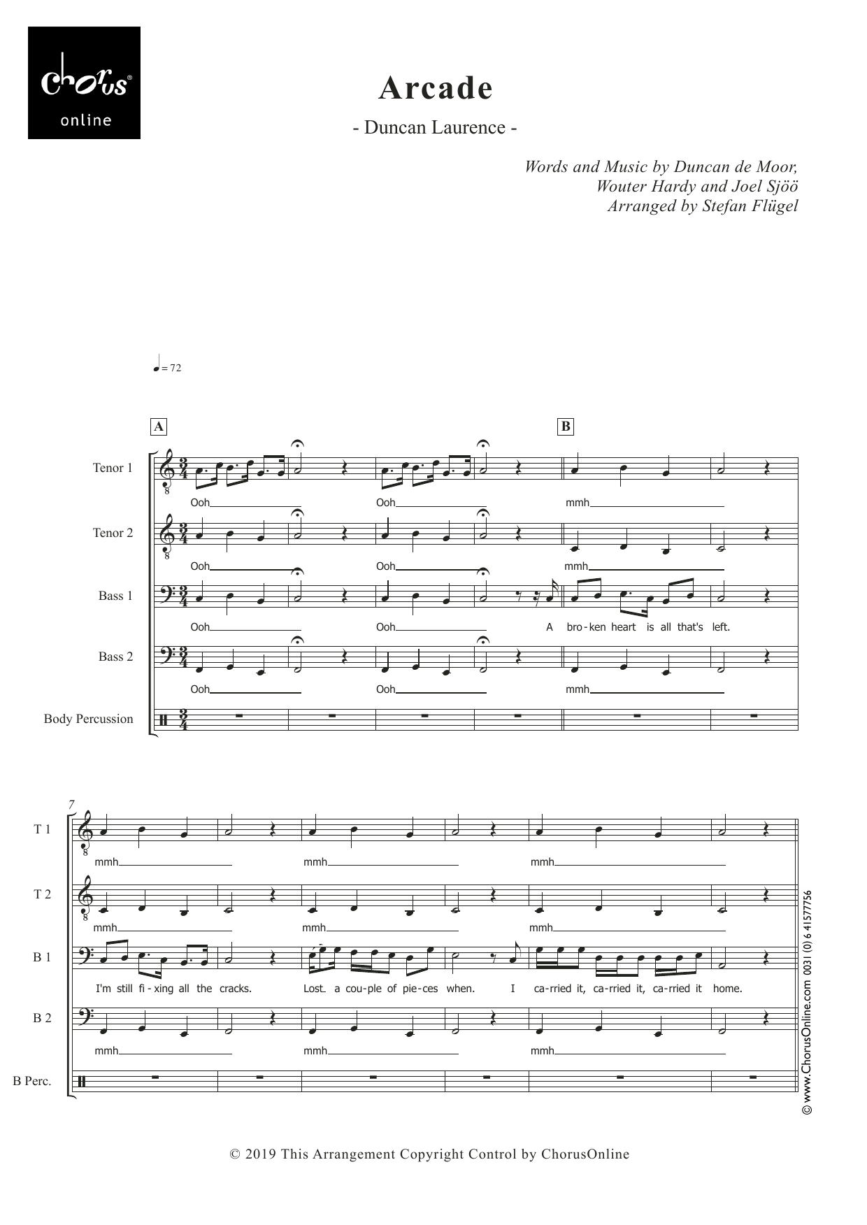 Arcade (arr. Stefan Flügel): TTBB Choral Octavo