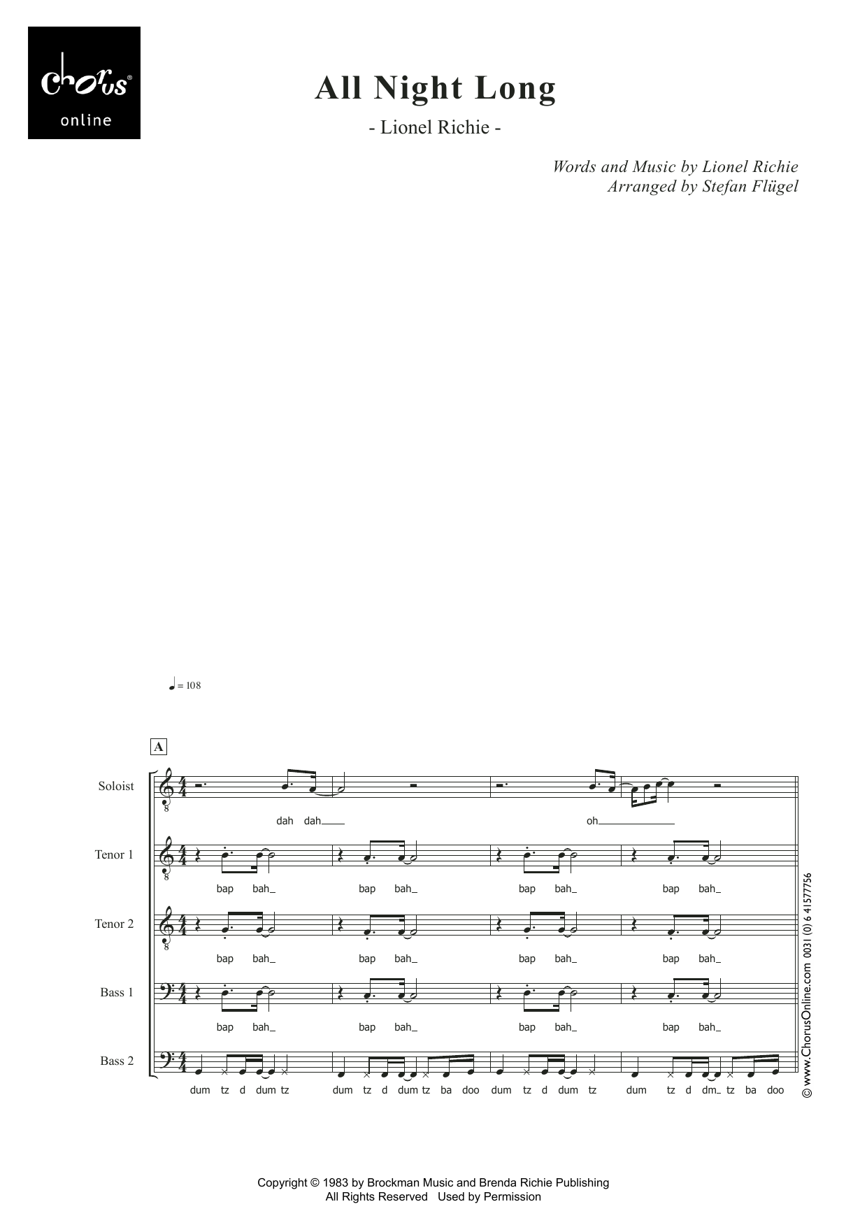 All Night Long (All Night) (arr. Stefan Flügel): TTBB Choral Octavo