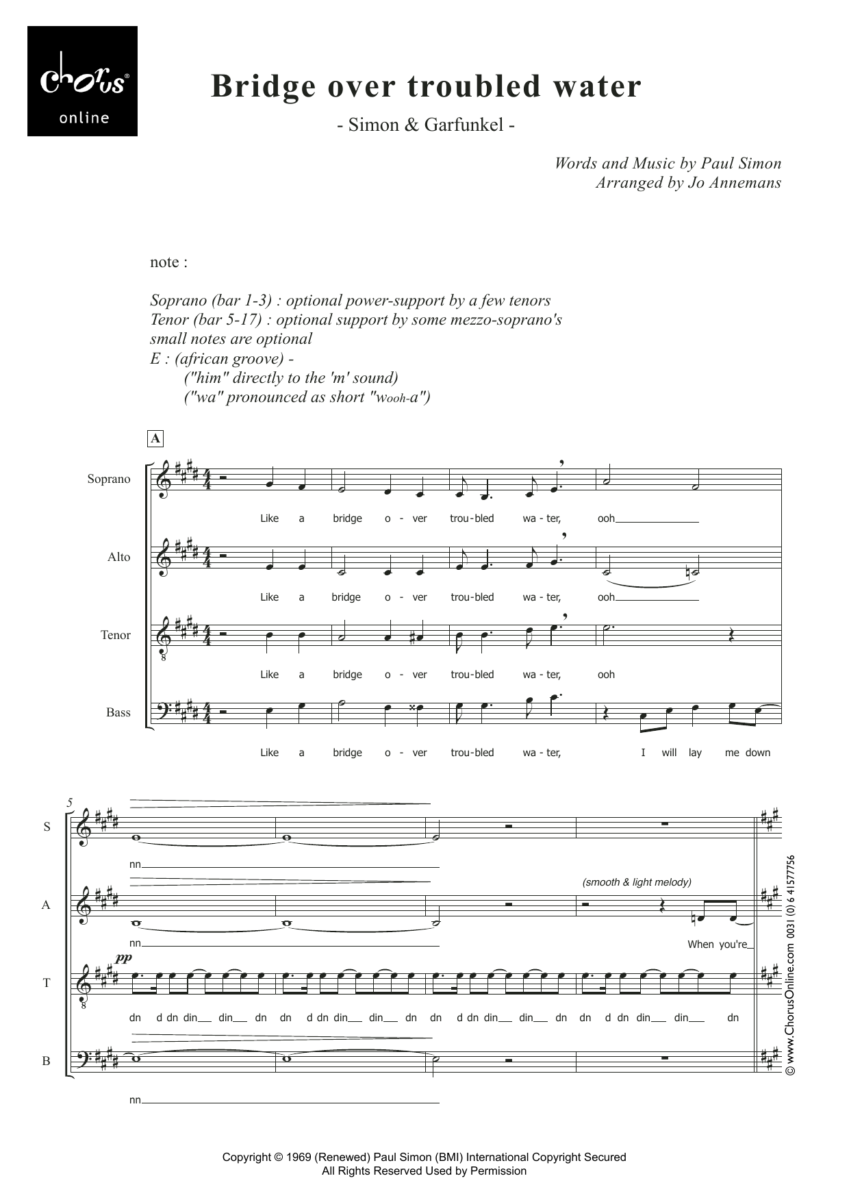 Bridge Over Troubled Water (arr. Jo Annemans): Choral Octavo