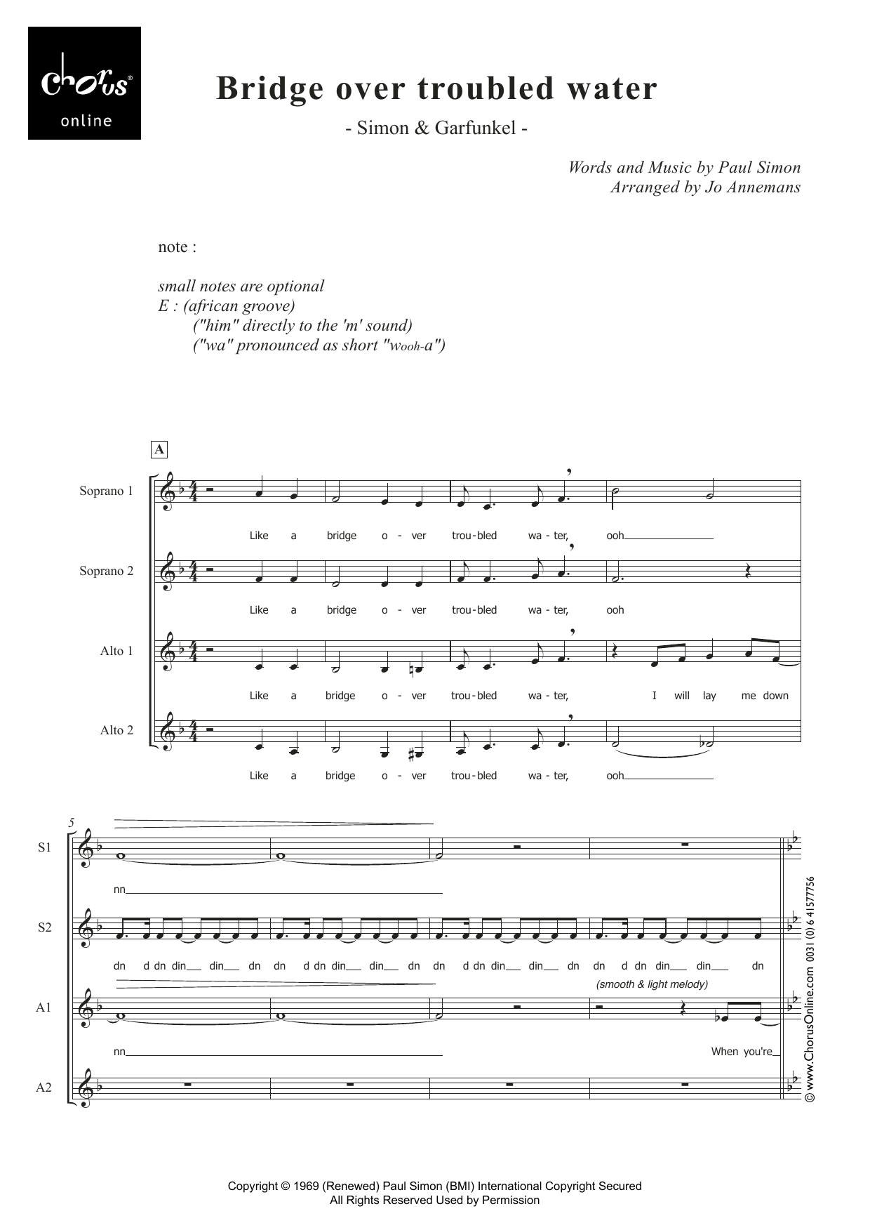 Bridge Over Troubled Water (arr. Jo Annemans): Choral Octavo