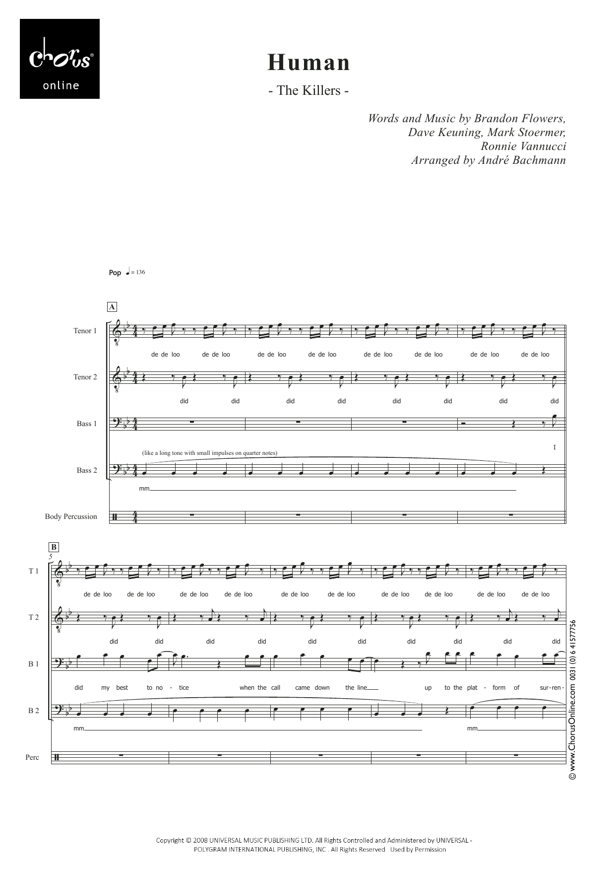 Human (arr. André Bachmann): TTBB Choral Octavo