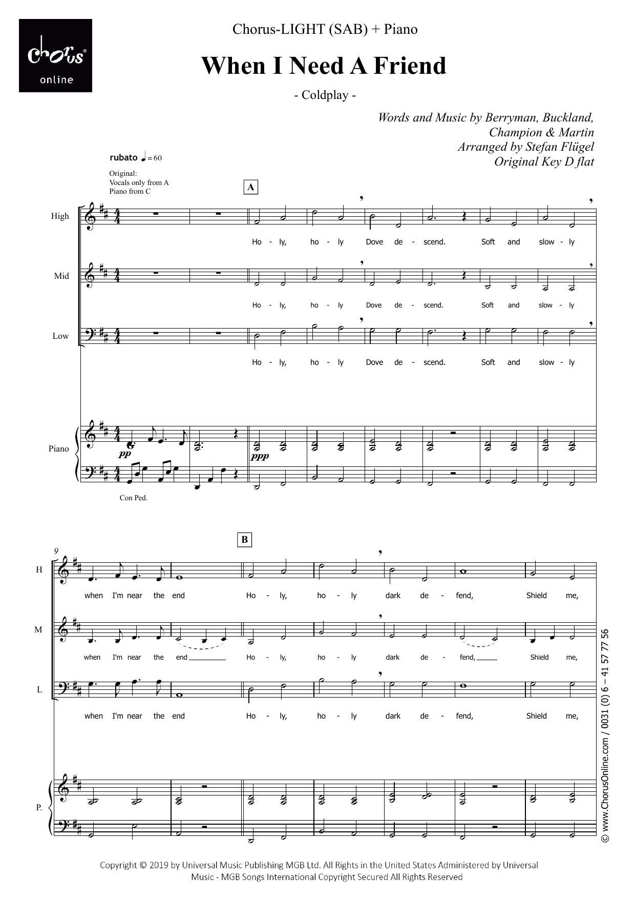 When I Need A Friend (arr. Stefan Flügel): SAB Choral Octavo