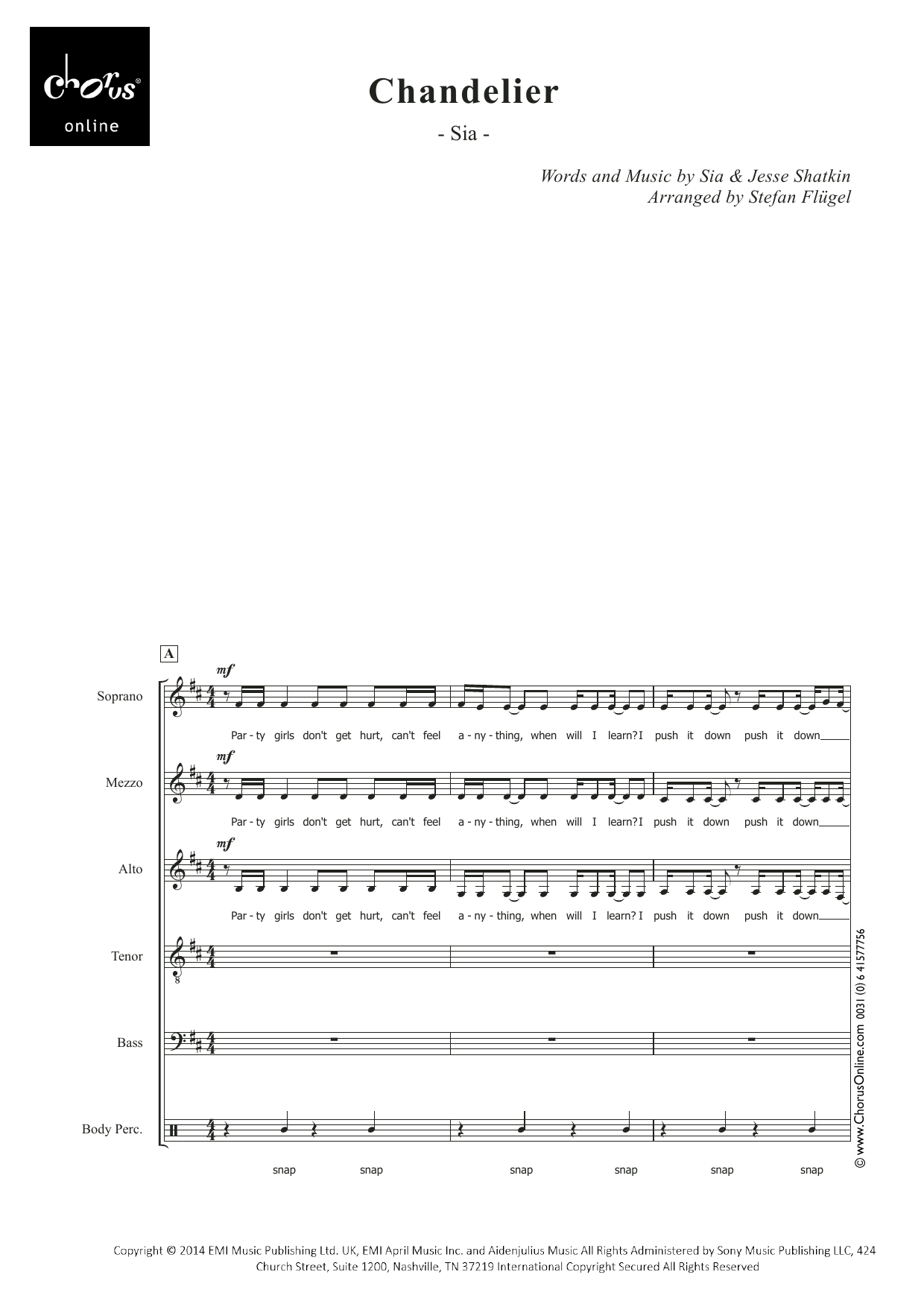 Chandelier (arr. Stefan Flügel): SMATB Choral Octavo
