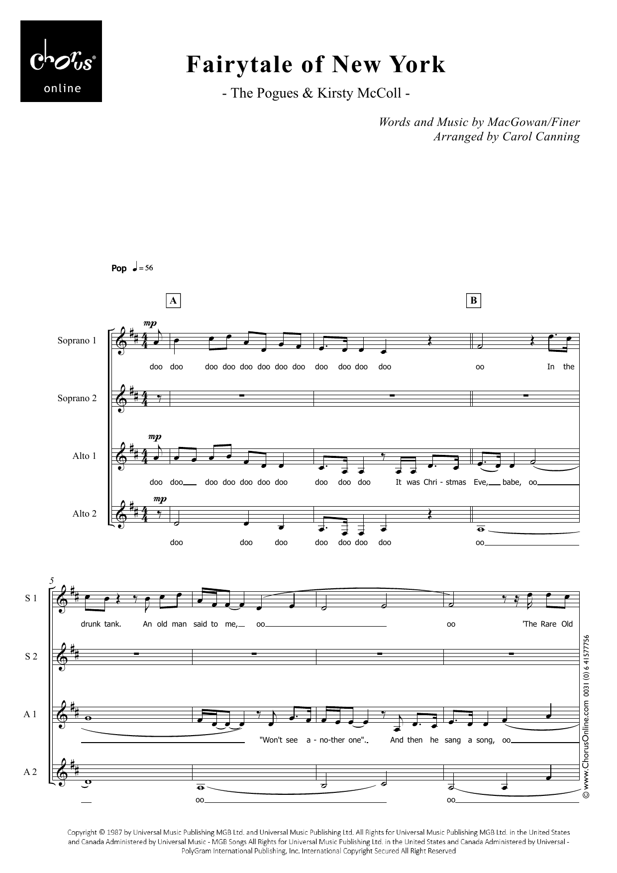 Fairytale of New York (arr. Carol Canning): SSAA Choral Octavo