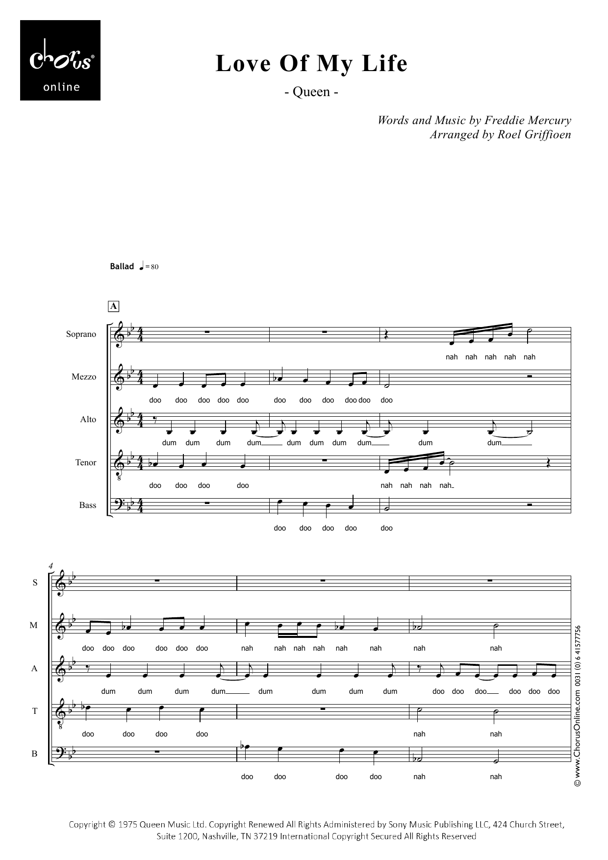 Love of My Life (arr. Roel Griffioen): SMATB Choral Octavo