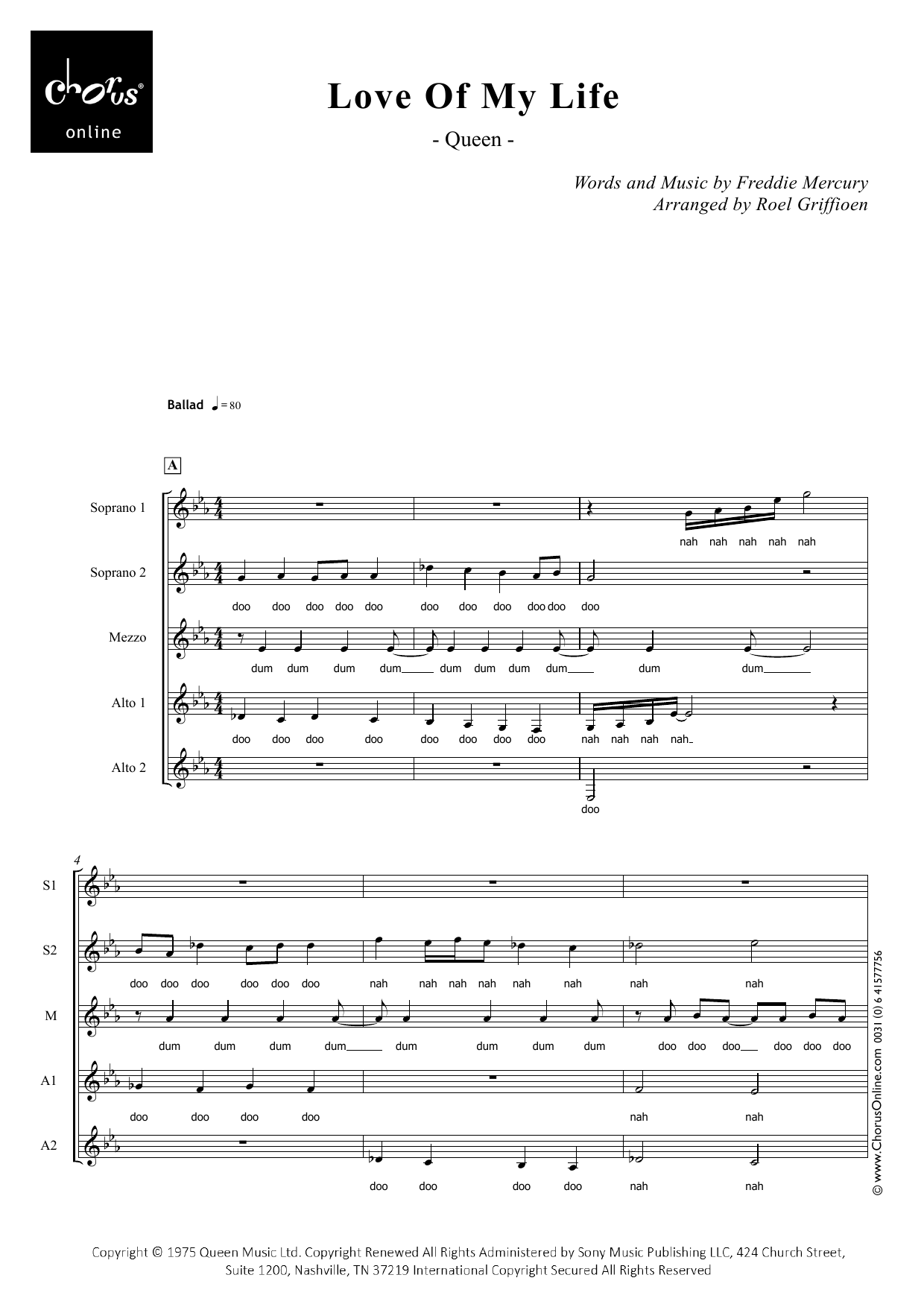 Love of My Life (arr. Roel Griffioen): SSMAA Choral Octavo