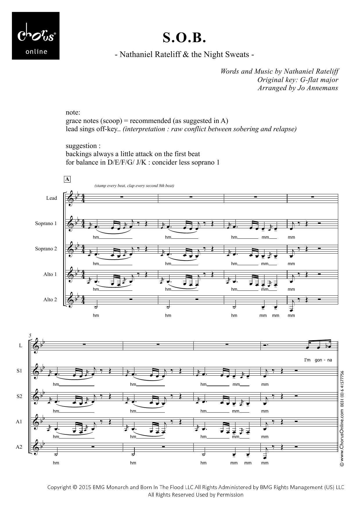 S.O.B. (arr. Jo Annemans): SSAA Choral Octavo