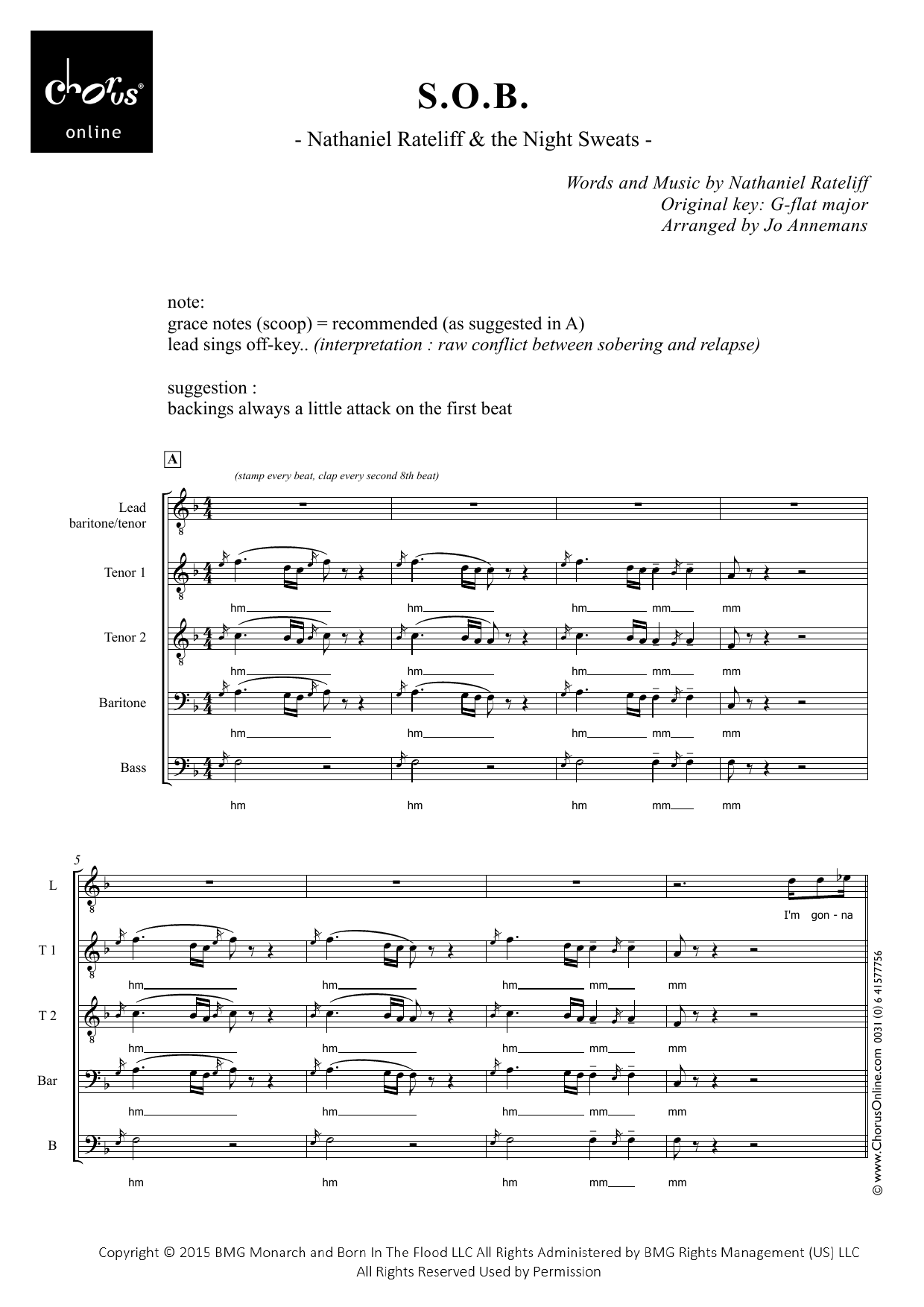 S.O.B. (arr. Jo Annemans): TTBarB Choral Octavo