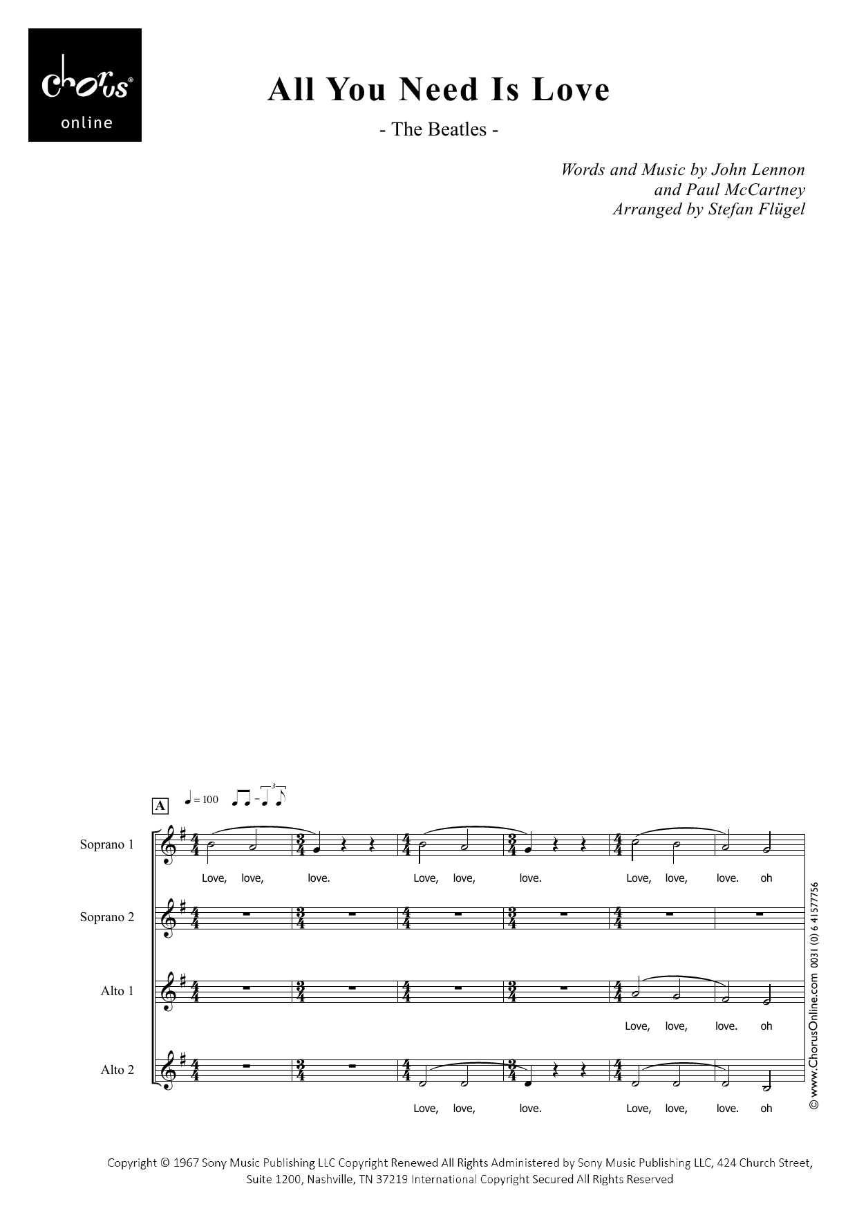 All You Need Is Love (arr. Stefan Flügel): SSAA Choral Octavo