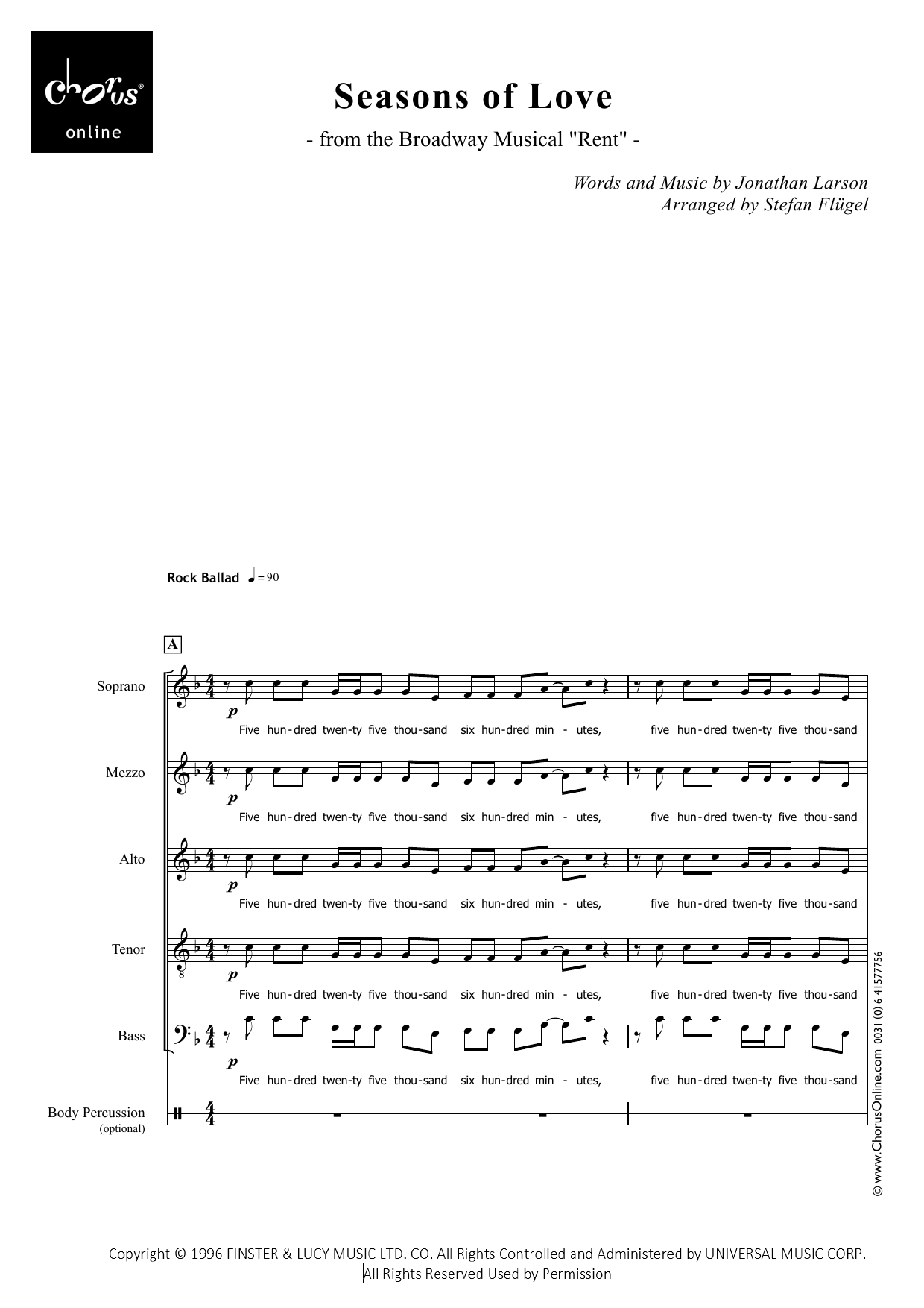 Seasons of Love (arr. Stefan Flügel) Sheet Music Jonathan Larson Choir