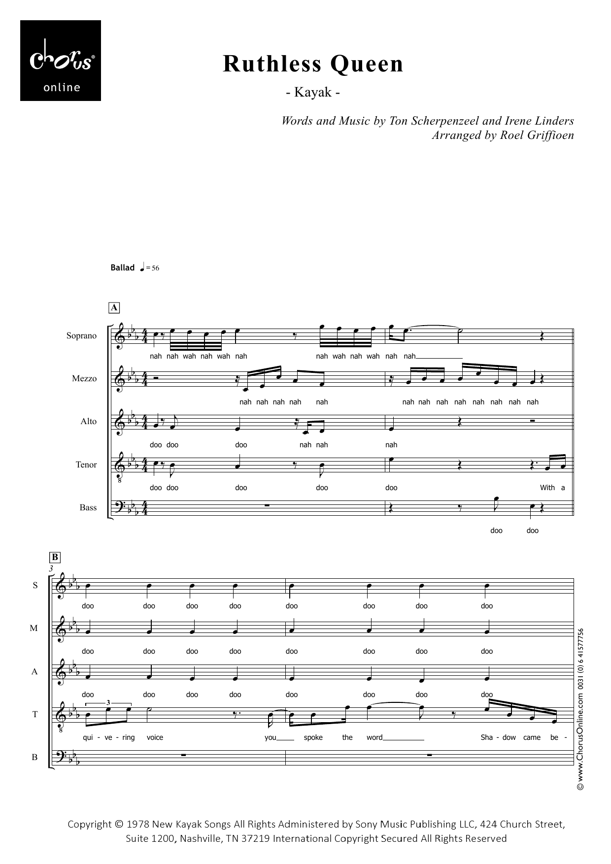 Ruthless Queen (arr. Roel Griffioen): SMATB Choral Octavo