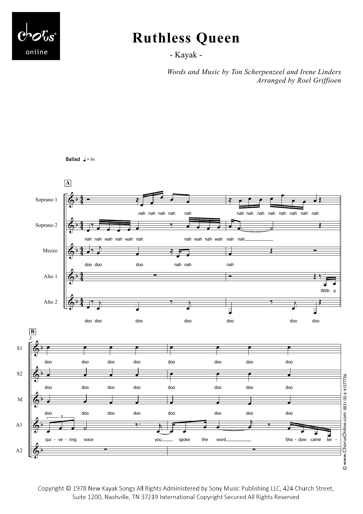 Ruthless Queen (arr. Roel Griffioen): SSMAA Choral Octavo