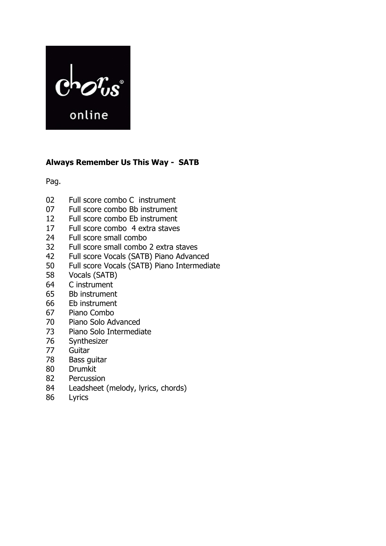 Always Remember Us This Way (arr. Peter van Lonkhuijsen): SATB Choral Octavo