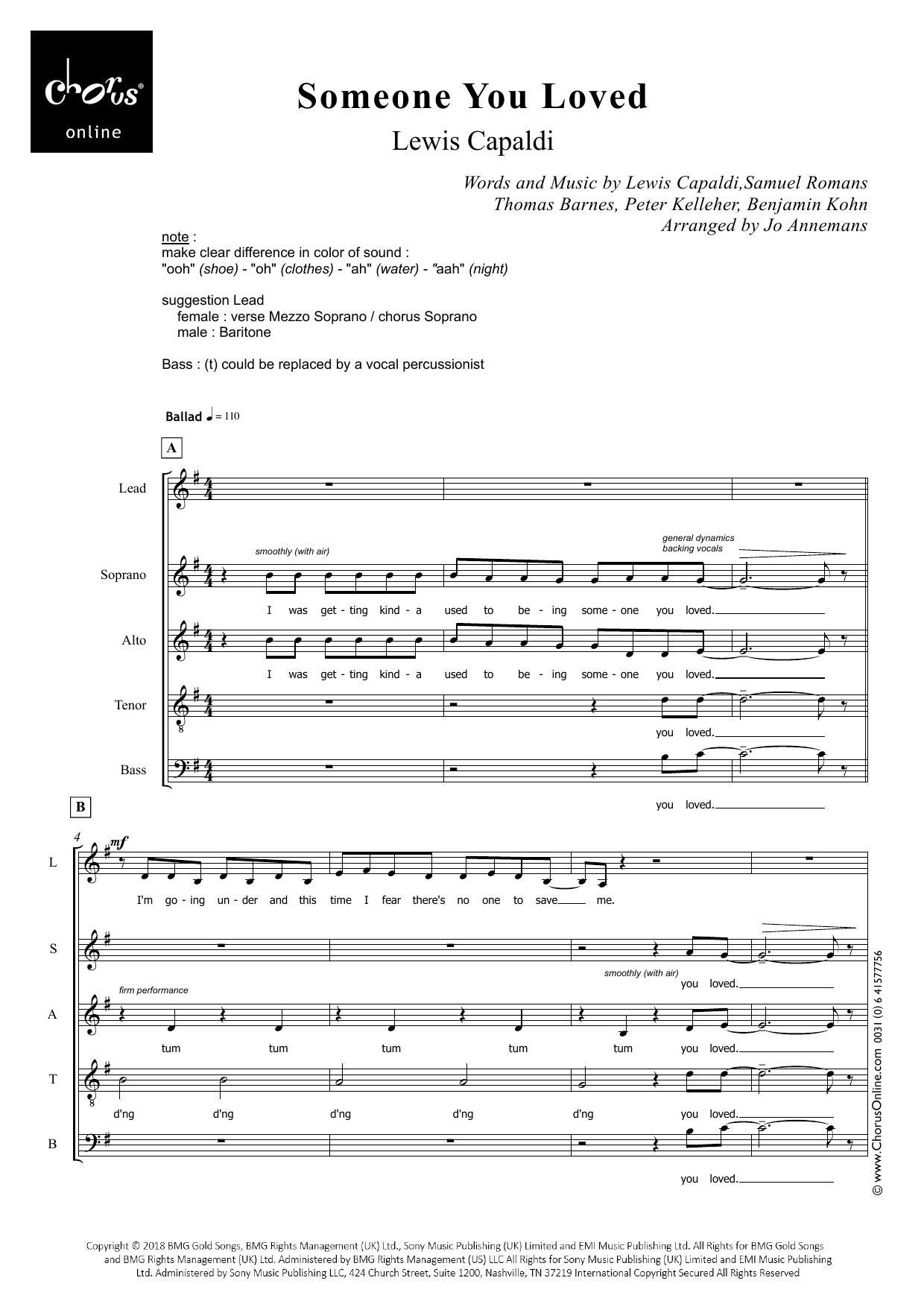 Someone You Loved (arr. Jo Annemans): SATB Choral Octavo