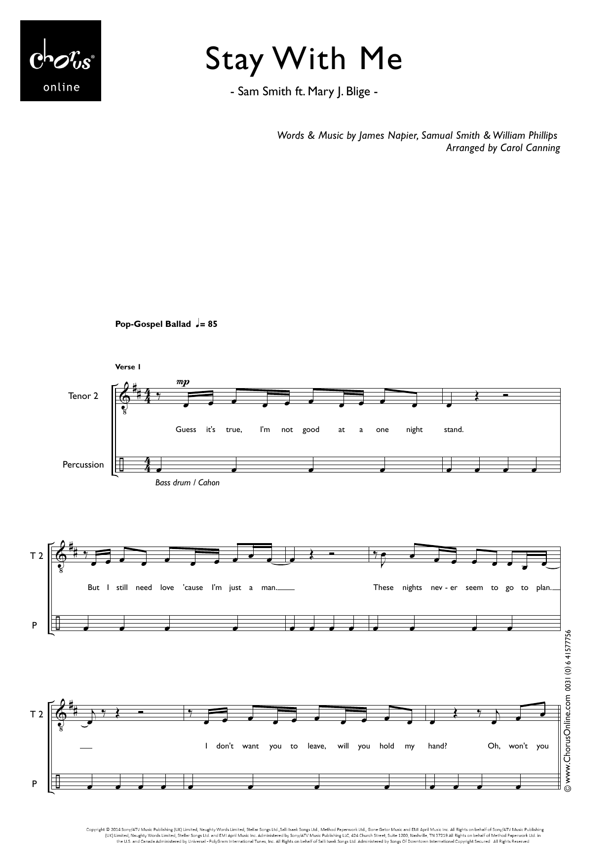Stay With Me (arr. Carol Canning): TTBB Choral Octavo