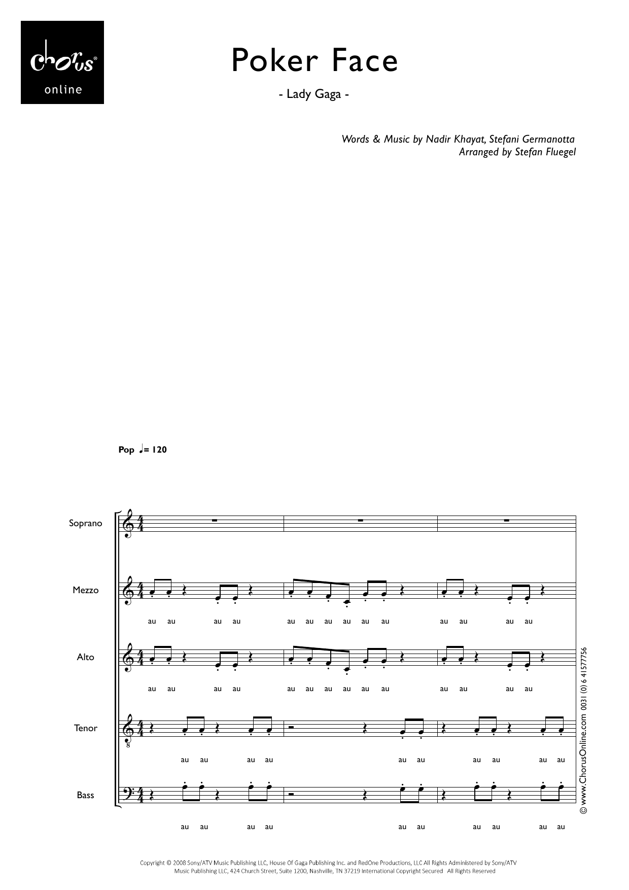 Poker Face (arr. Stefan Flügel): SMATB Choral Octavo
