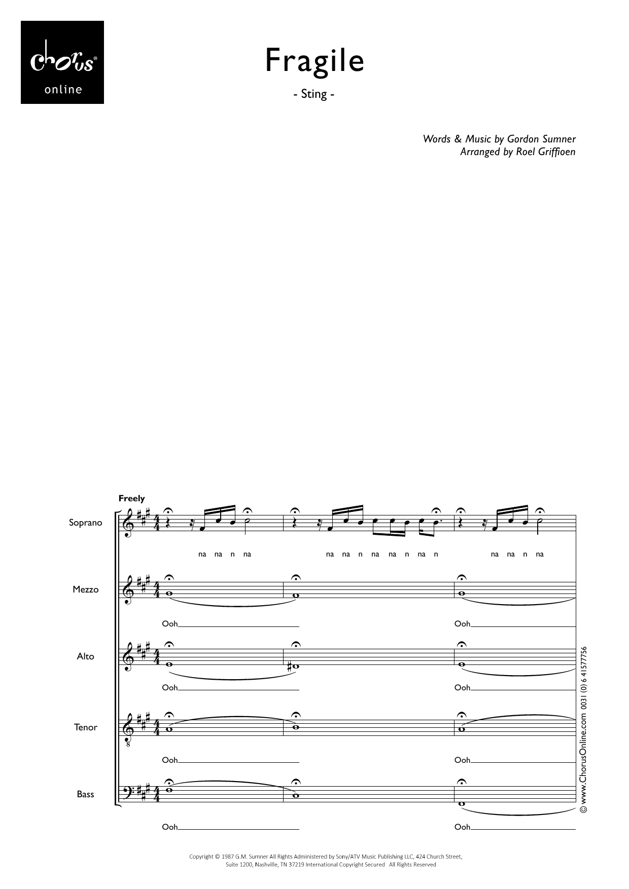 Fragile (arr. Roel Griffioen): SMATB Choral Octavo