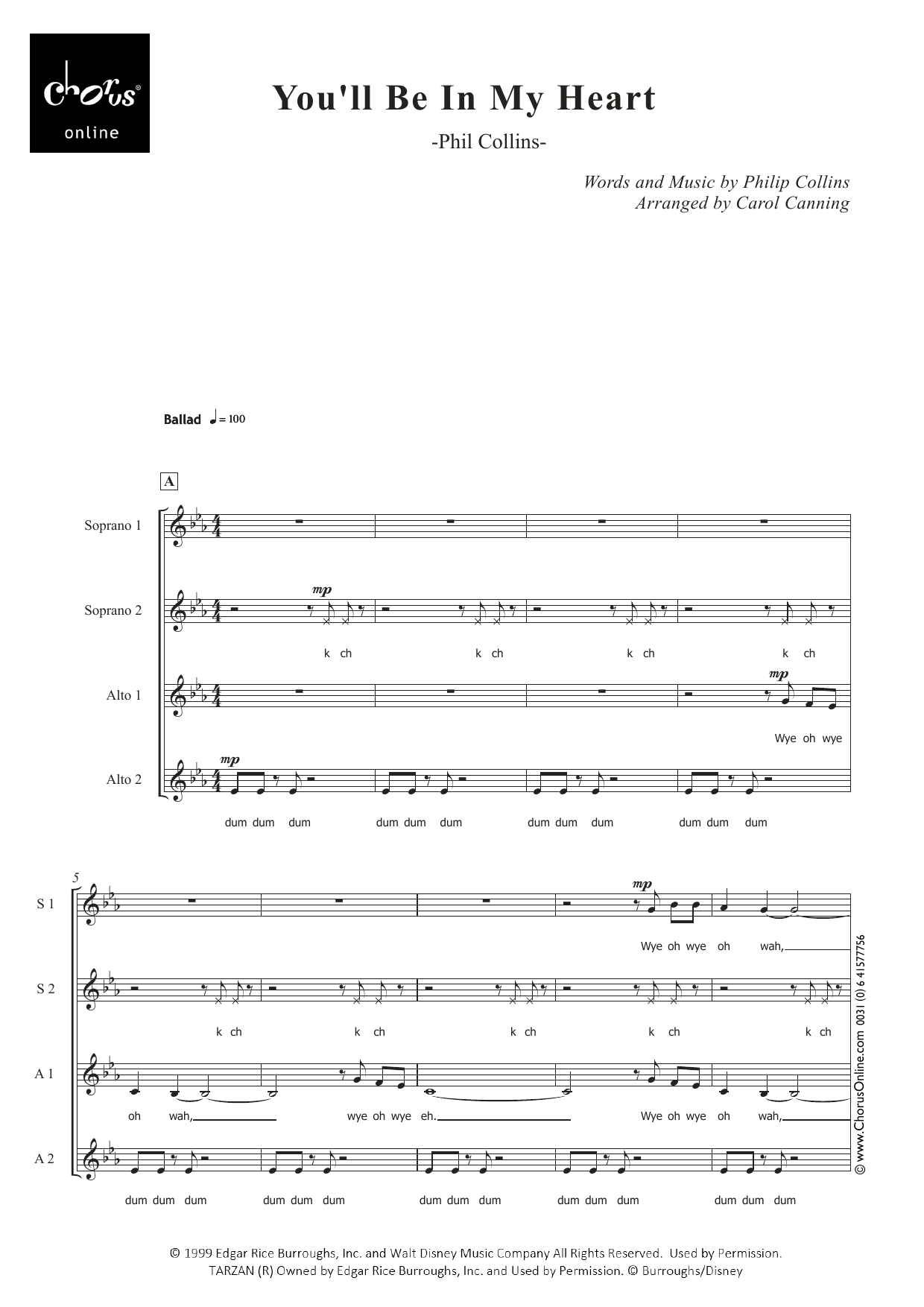 You'll Be In My Heart (arr. Carol Canning): SSAA Choral Octavo