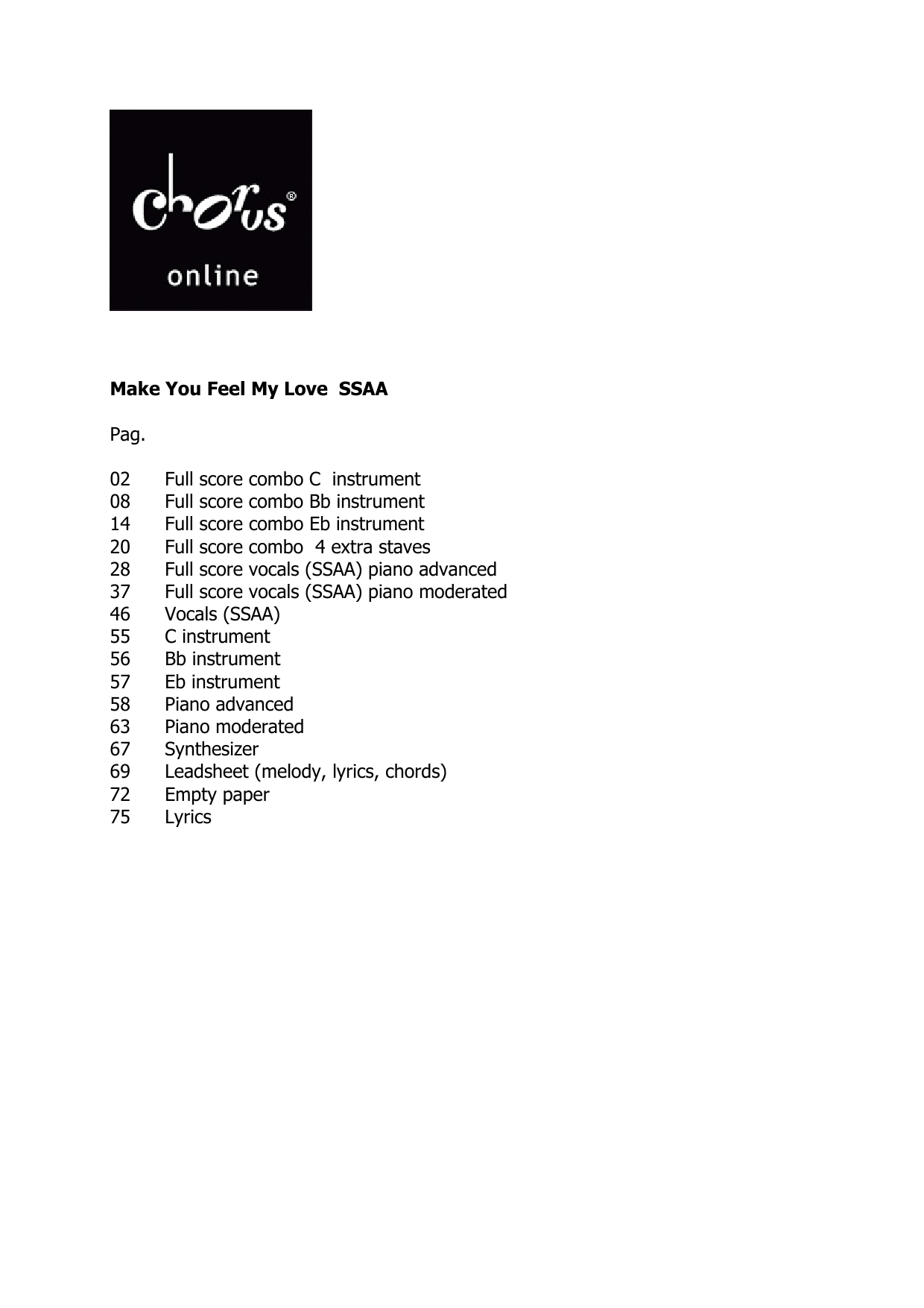 Make You Feel My Love (arr. Peter van Lonkhuijsen): SSAA Choral Octavo