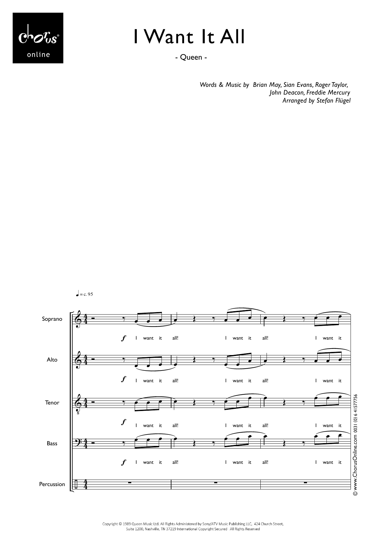 I Want It All (arr. Stefan Flügel): SATB Choral Octavo