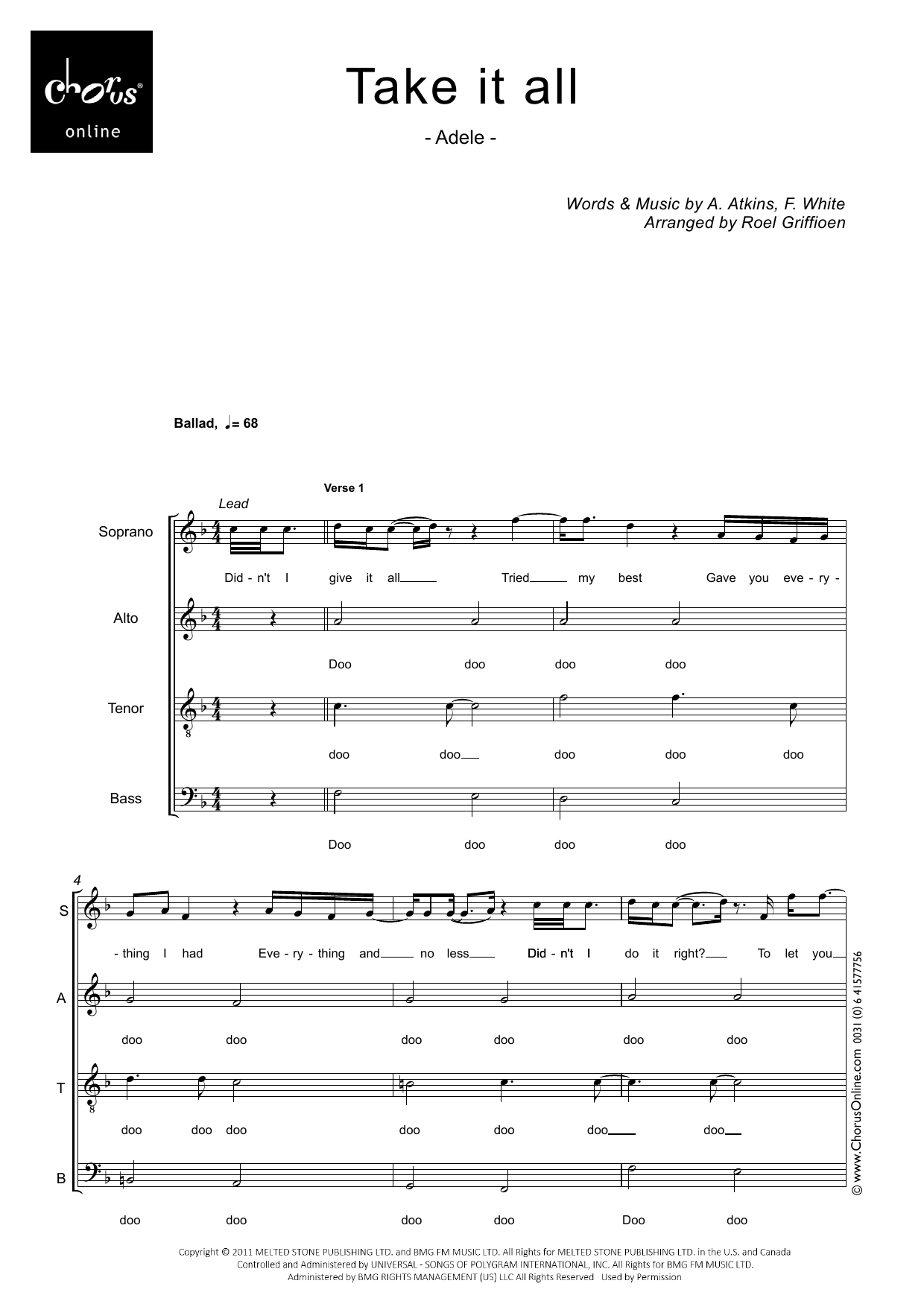 Take It All (arr. Roel Griffioen): SATB Choral Octavo