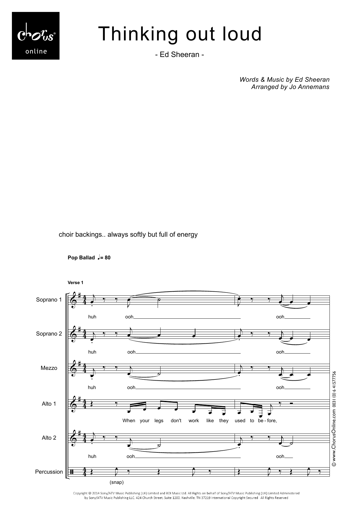 Thinking Out Loud (arr. Jo Annemans): SSMAA Choral Octavo