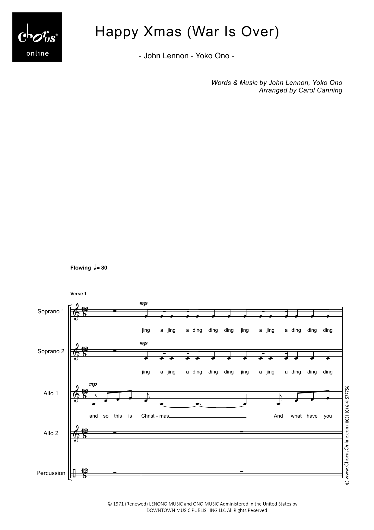 Happy Xmas (War Is Over) (arr. Carol Canning): SSAA Choral Octavo