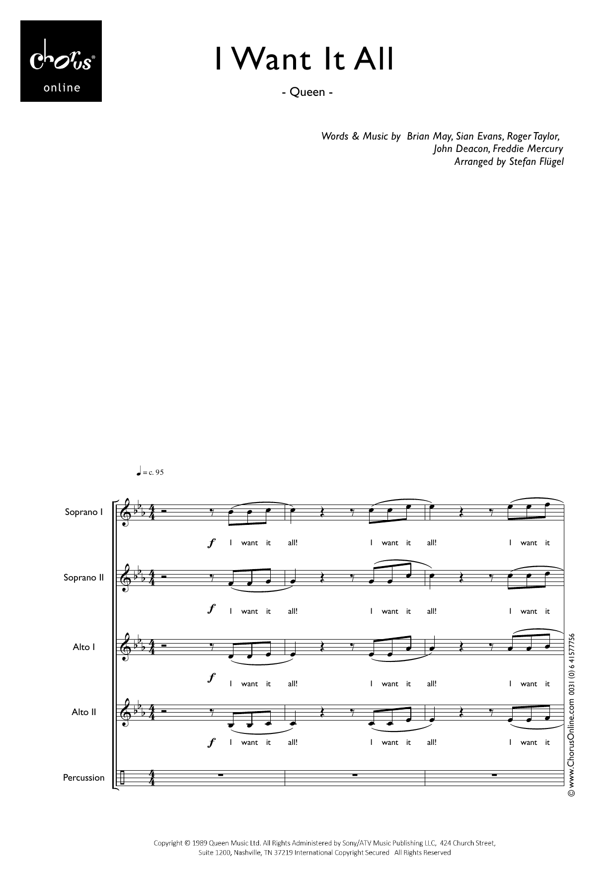 I Want It All (arr. Stefan Flügel): SSAA Choral Octavo