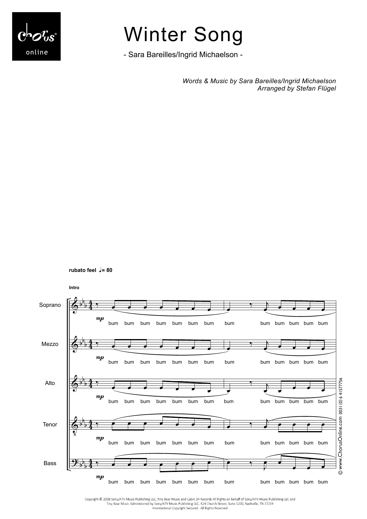 Winter Song (arr. Stefan Flügel) Sheet Music Sara Bareilles Choir