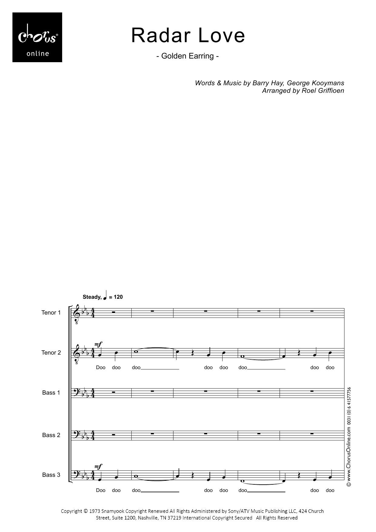 Radar Love (arr. Roel Griffioen): TTBB Choral Octavo