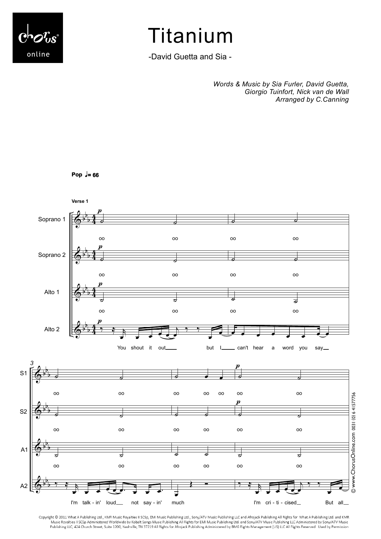 Titanium (arr. Carol Canning): SSAA Choral Octavo