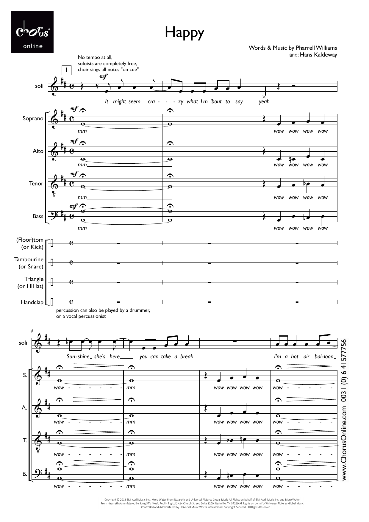 Happy (arr. Hans Kaldeway): SSAATBB Choral Octavo