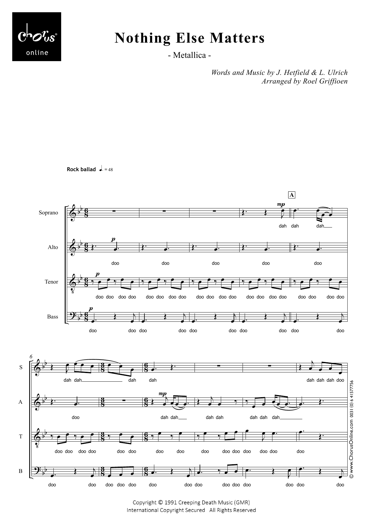 Nothing Else Matters (arr. Roel Griffioen): SATB Choral Octavo