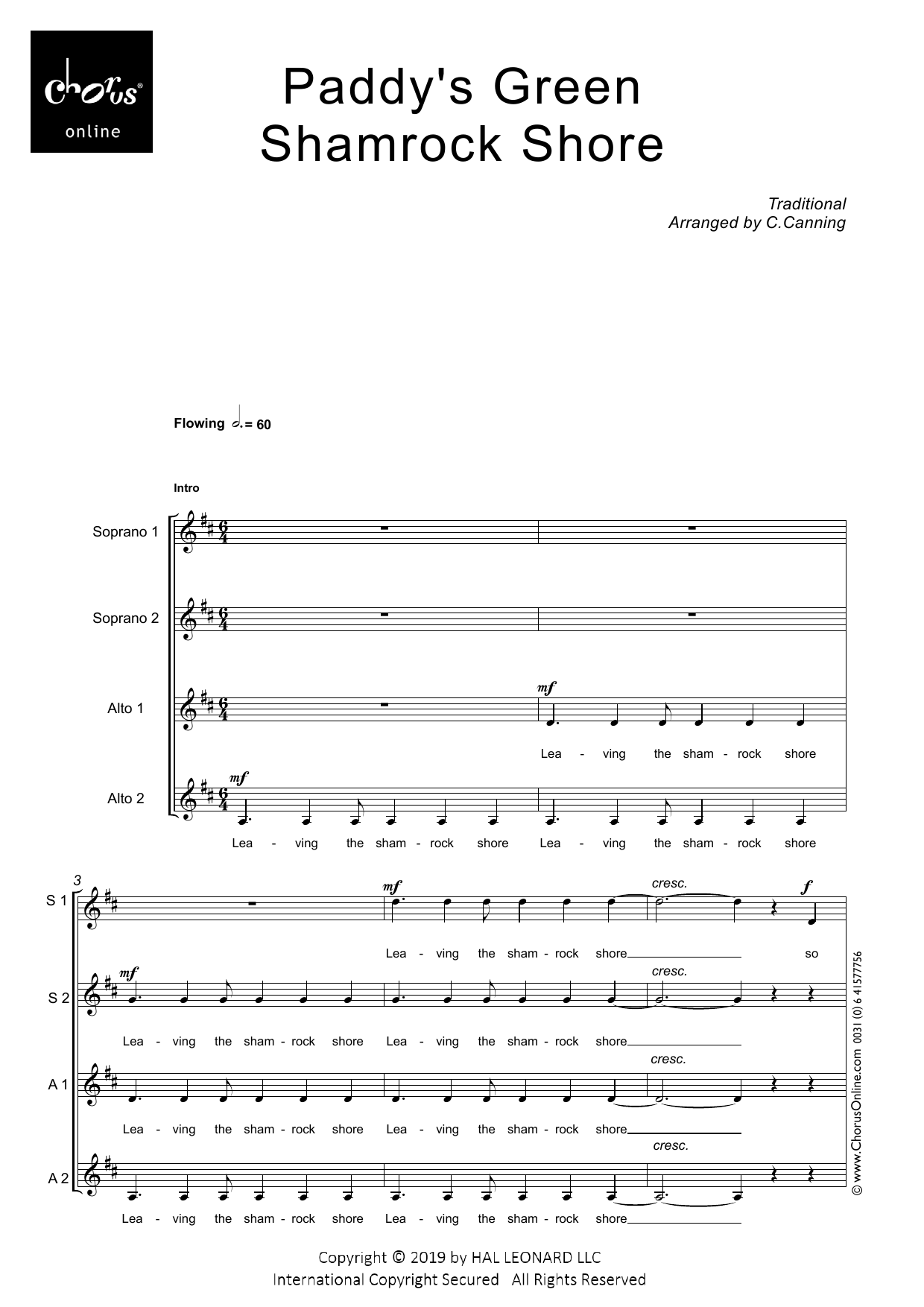 Paddy's Green Shamrock Shore (arr. Carol Canning): SSAA Choral Octavo
