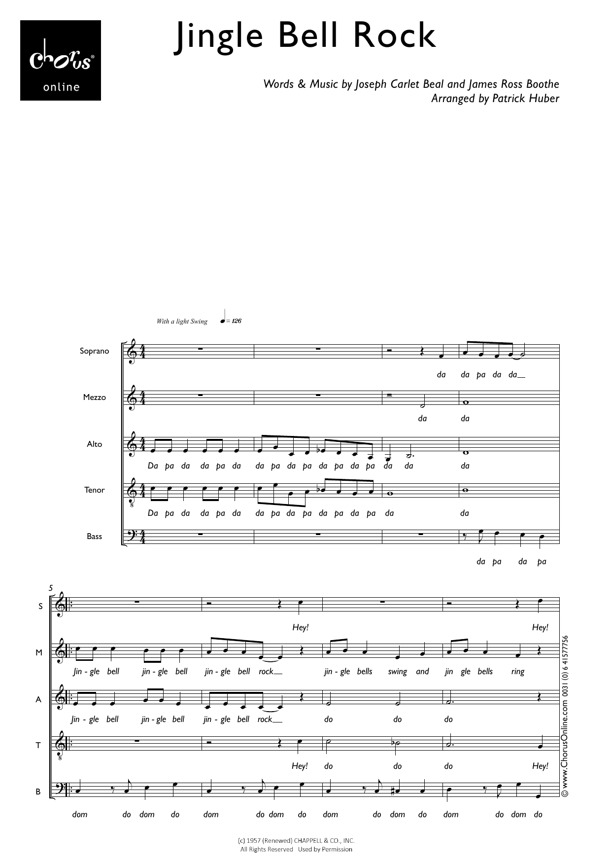 Jingle Bell Rock (arr. Patrick Huber): SMATB Choral Octavo