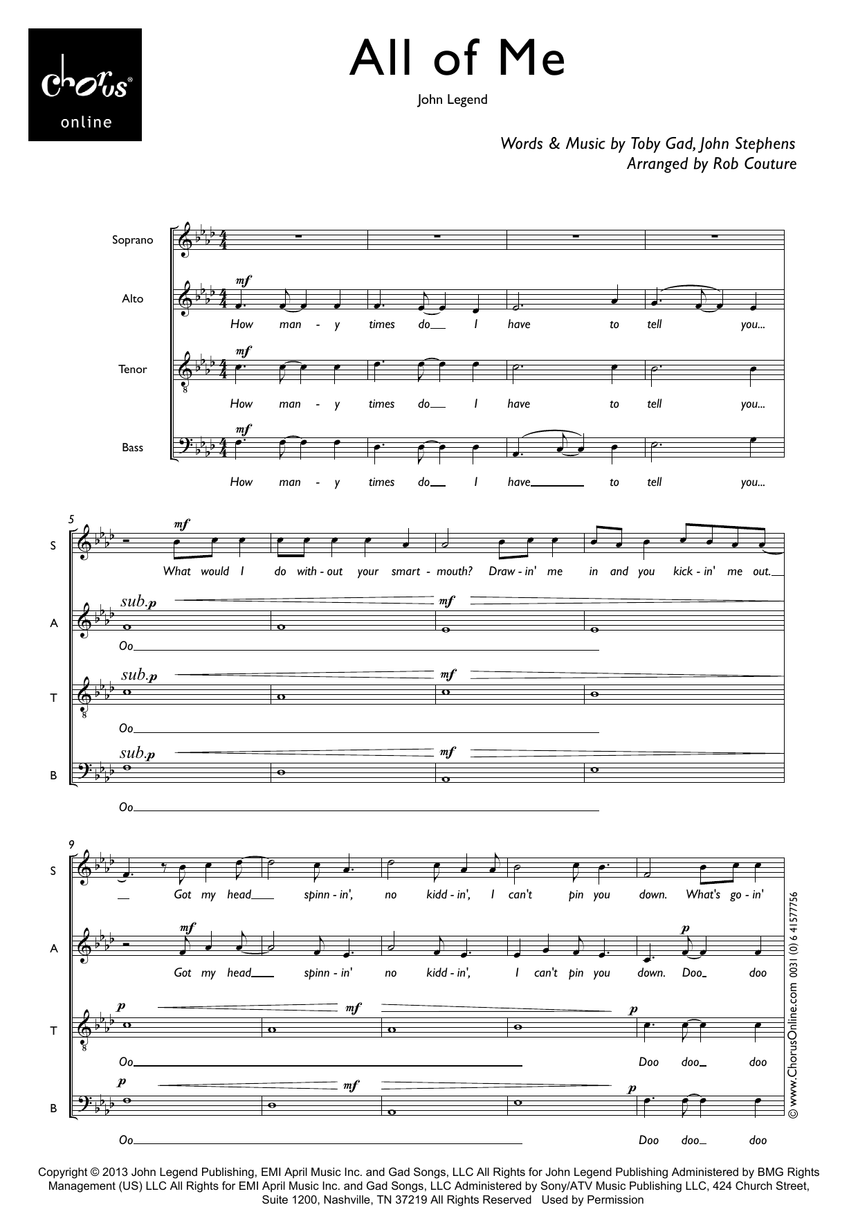 All Of Me (arr. Robert Couture): SATB Choral Octavo