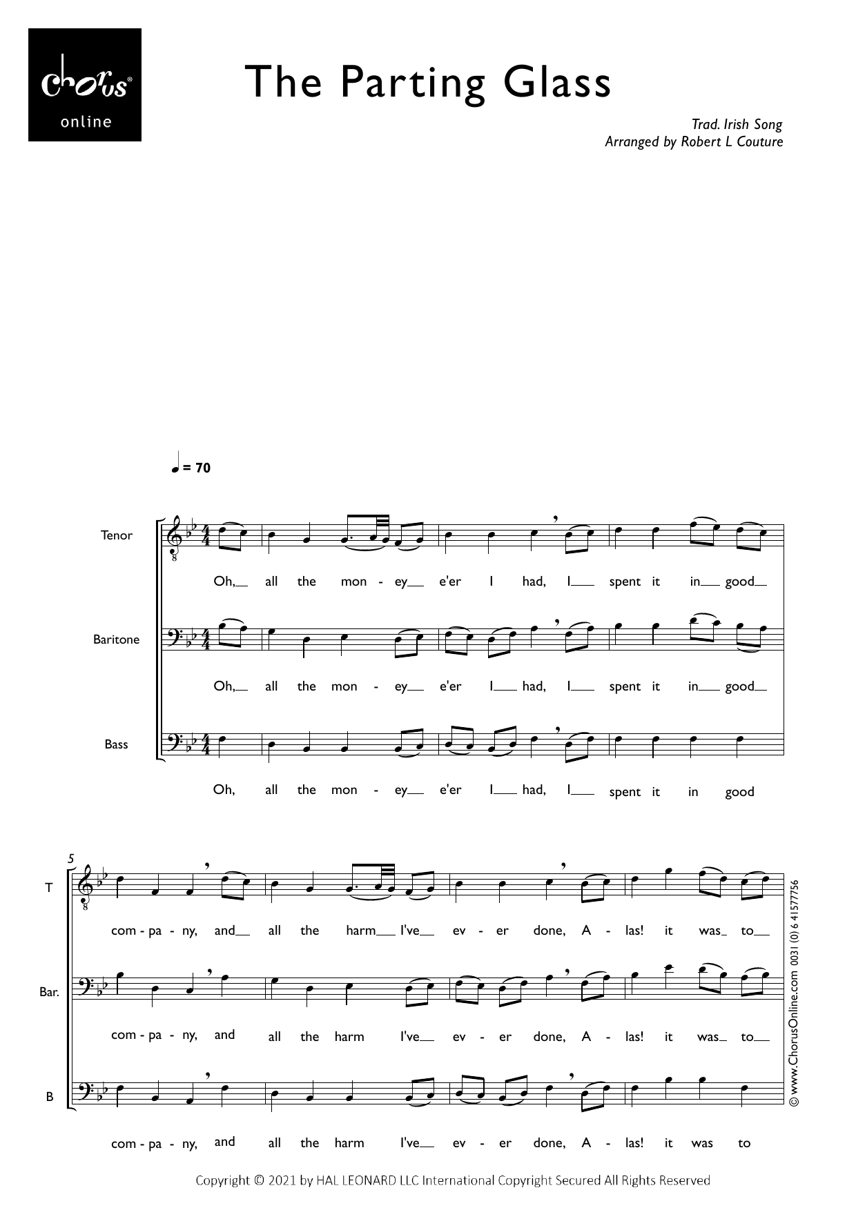 The Parting Glass (arr. Robert Couture): TBarB Choral Octavo